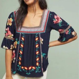 Anthropologie Dakota Embroidered  Bell Sleeve Top XS